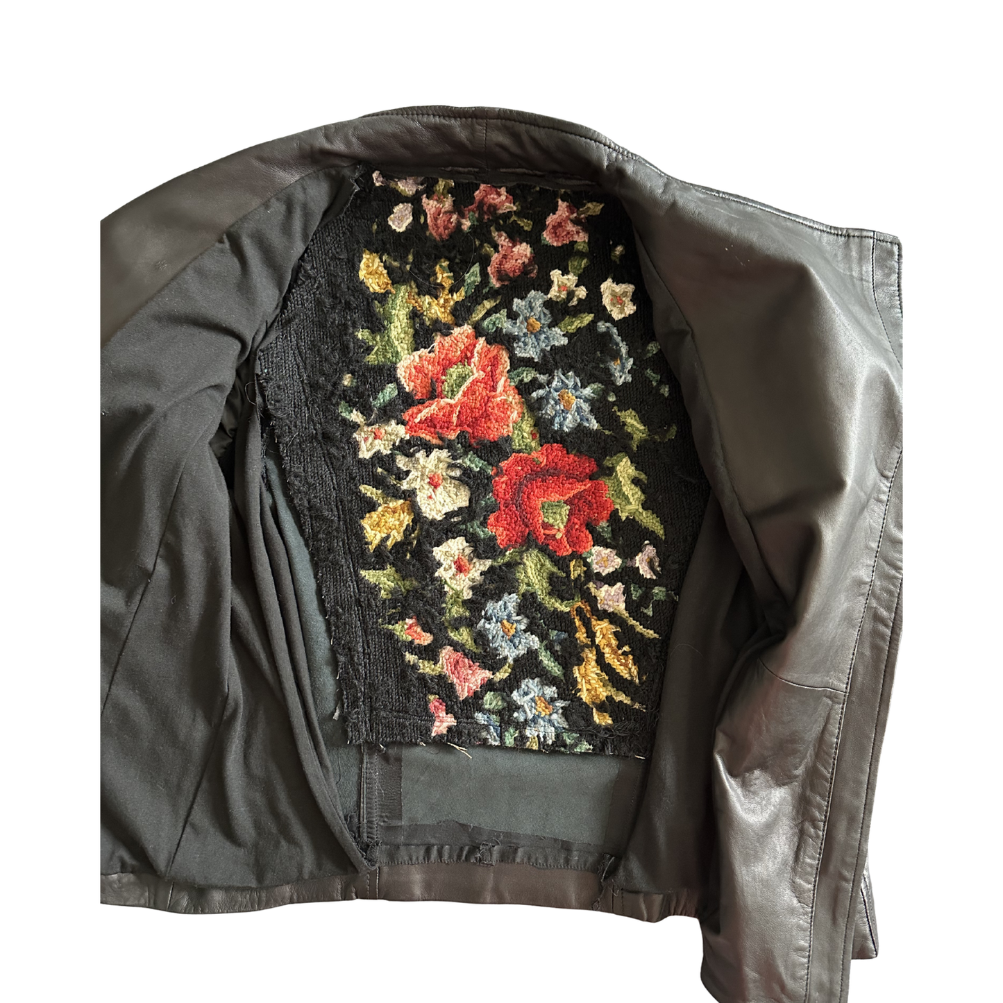 Leather & Vintage Needlepoint Jacket