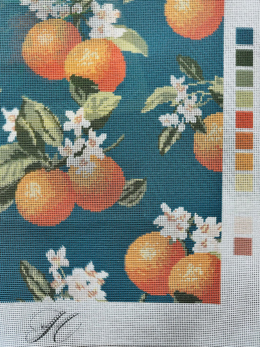 The Orangerie orange blossom canvas, printed on 14-inch square 13 mesh interlock needlepoint canvas